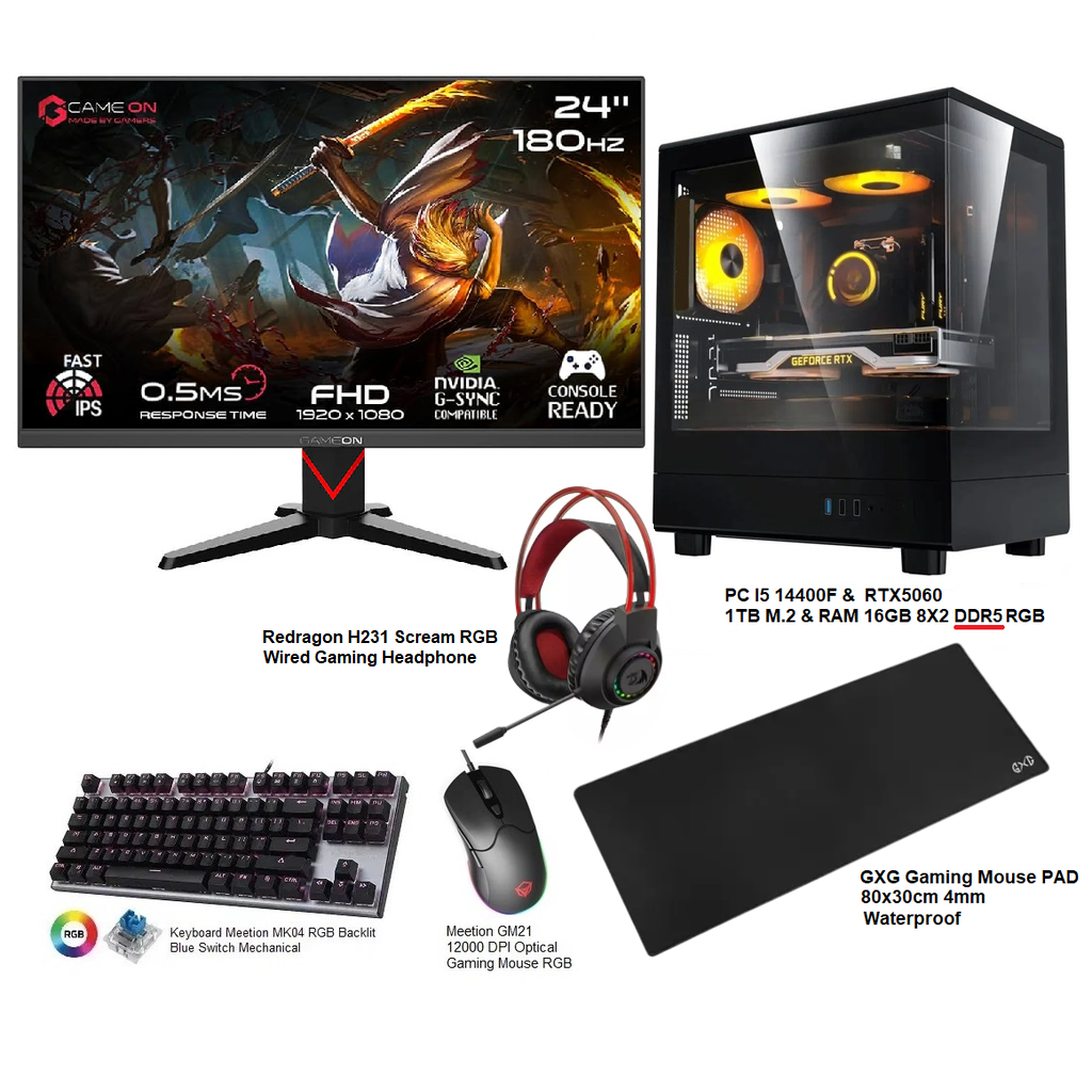 Gaming setup PC I5 14400F & RTX5060 GDDR7 & RAM DDR5
