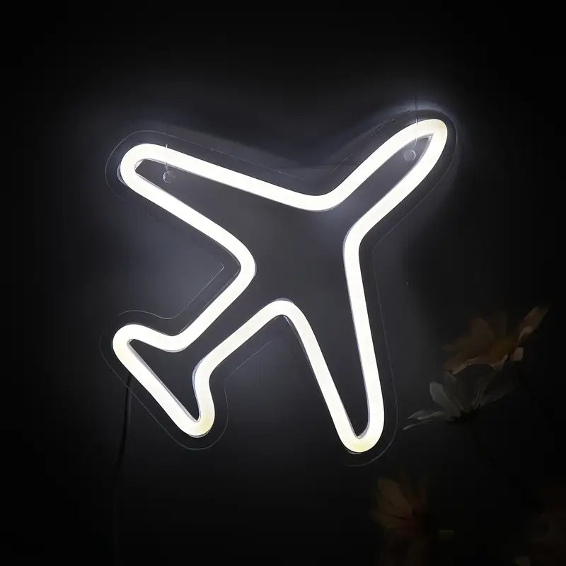 Handmade neon sign in the shape of an airplane