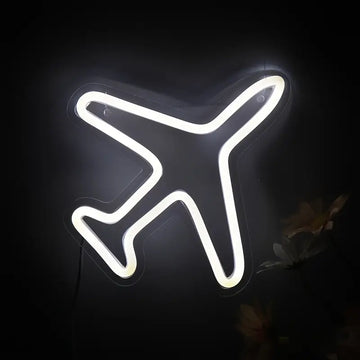 Handmade neon sign in the shape of an airplane